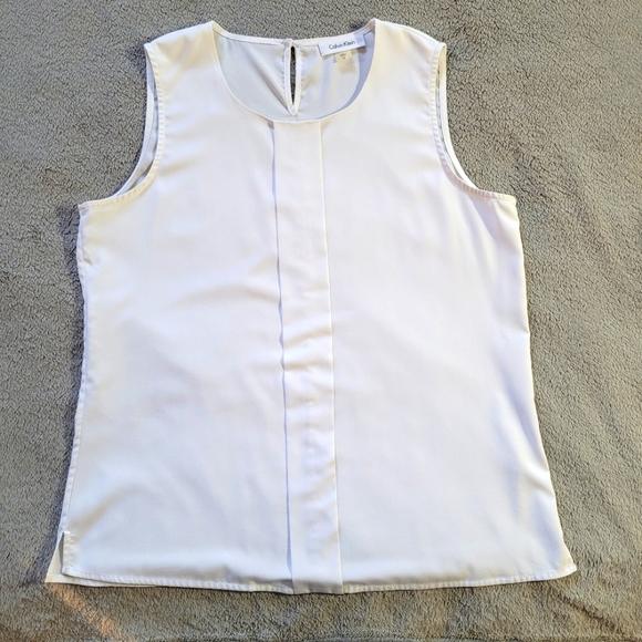 Calvin Klein Women’s Size Medium White Sleeveless Blouse w Pleated Front Panel - Picture 1 of 12